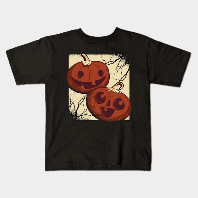 Two Carved Pumpkins Kids T-Shirt by madeinchorley